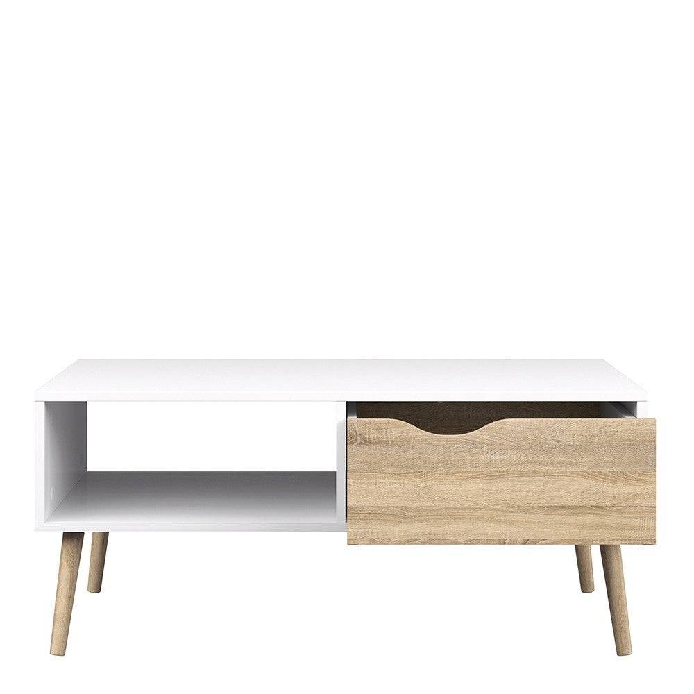 Oslo Coffee Table 1 Drawer 1 Shelf in White and Oak - Price Crash Furniture