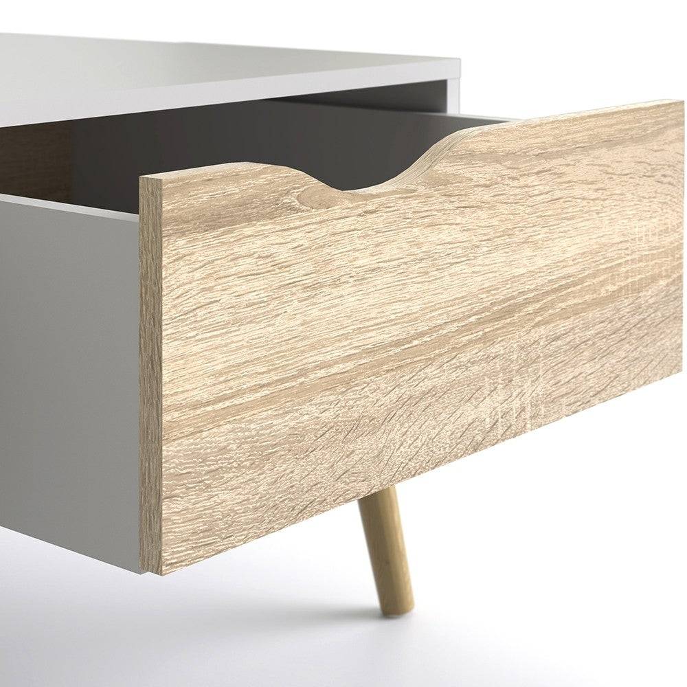 Oslo Coffee Table 1 Drawer 1 Shelf in White and Oak - Price Crash Furniture