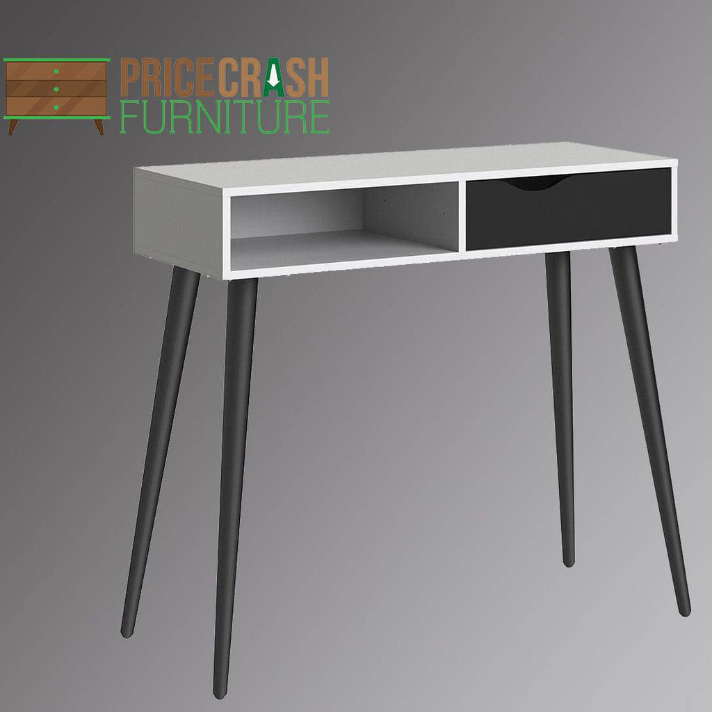 Oslo Console Table 1 Drawer 1 Shelf in White and Black Matt - Price Crash Furniture