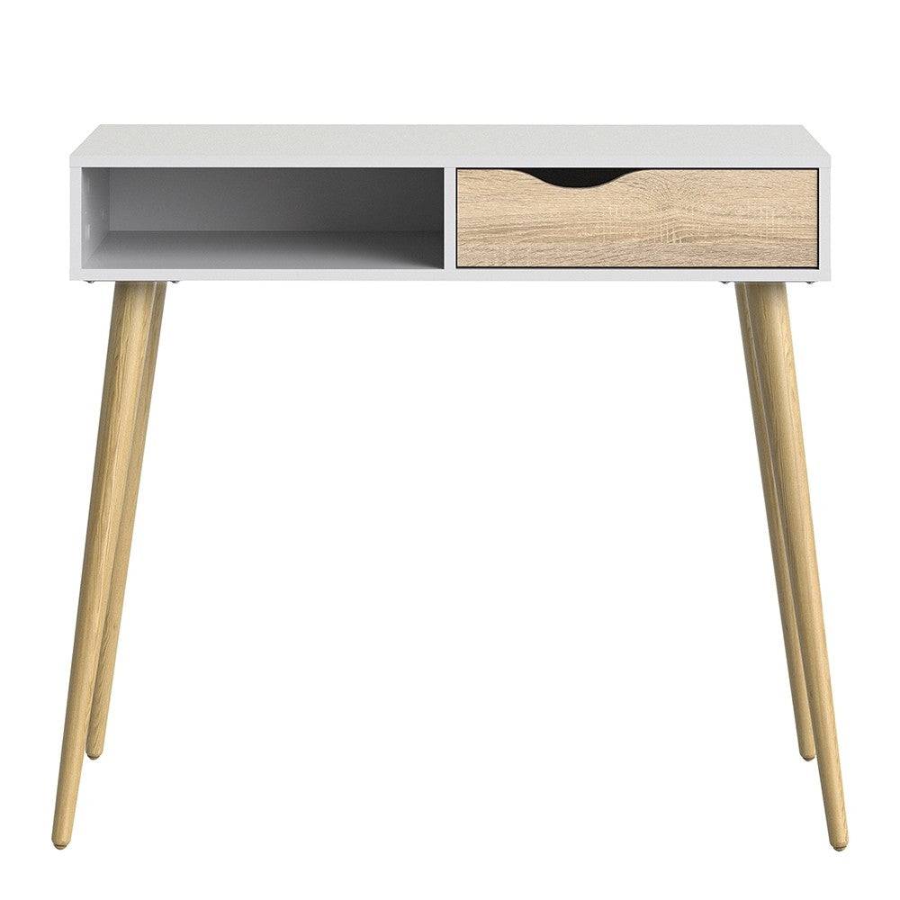 Oslo Console Table 1 Drawer 1 Shelf in White and Oak - Price Crash Furniture