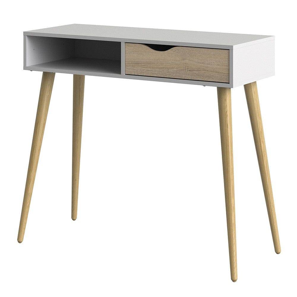 Oslo Console Table 1 Drawer 1 Shelf in White and Oak - Price Crash Furniture