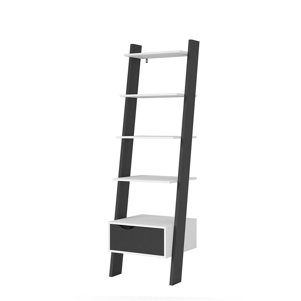 Oslo Leaning Ladder Bookcase 1 Drawer in White and Oak - Price Crash Furniture