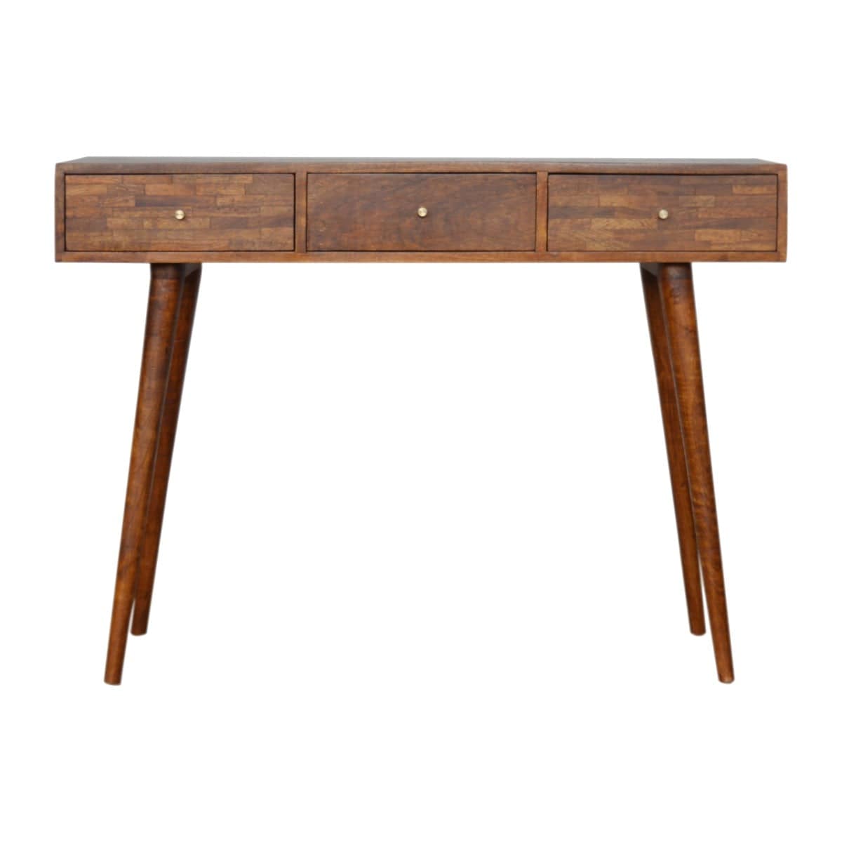 Patchwork Pattern 3 Drawer Console Table in Chestnut-effect Mango Wood - Price Crash Furniture