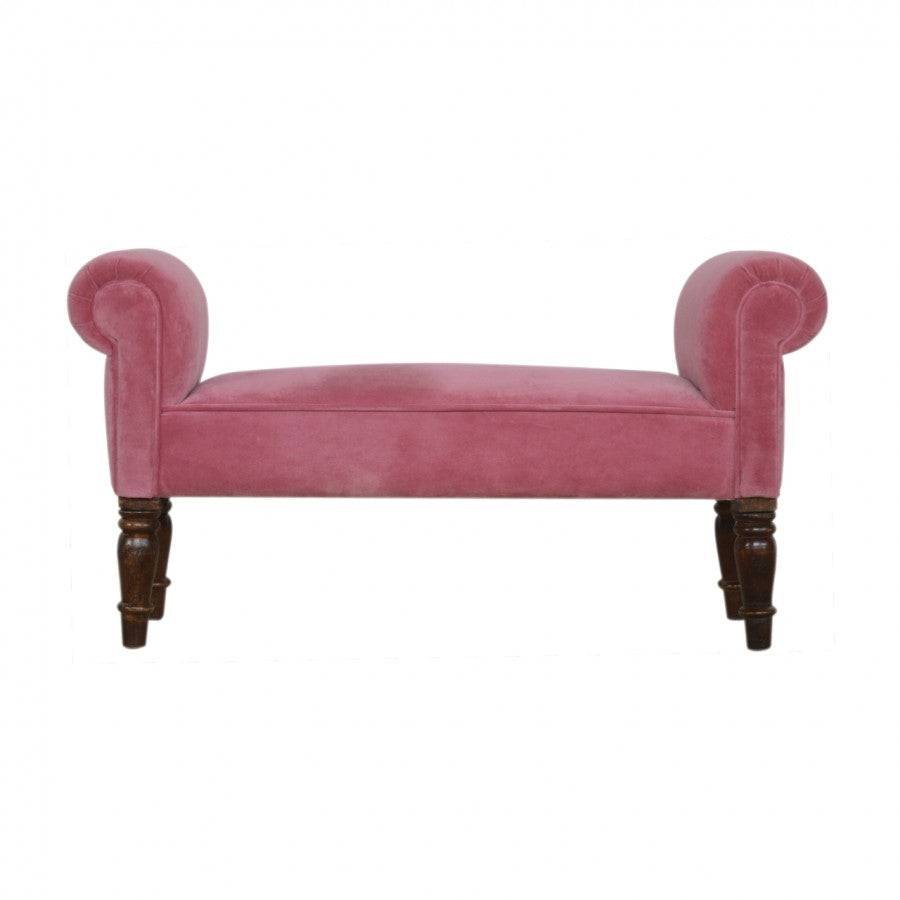 Pink Velvet Bench With Turned Feet - Price Crash Furniture