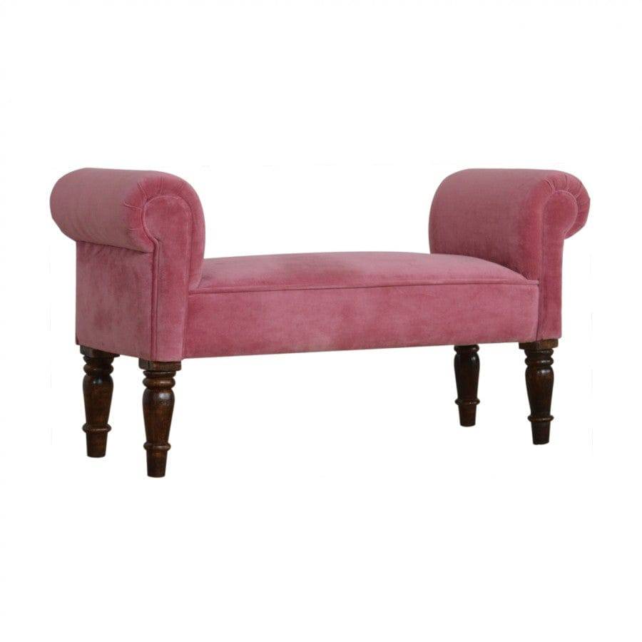 Pink Velvet Bench With Turned Feet - Price Crash Furniture