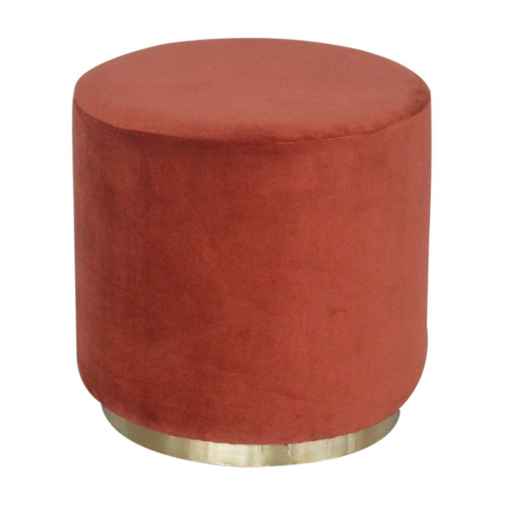 Pink Velvet Footstool with Wooden Base - Price Crash Furniture