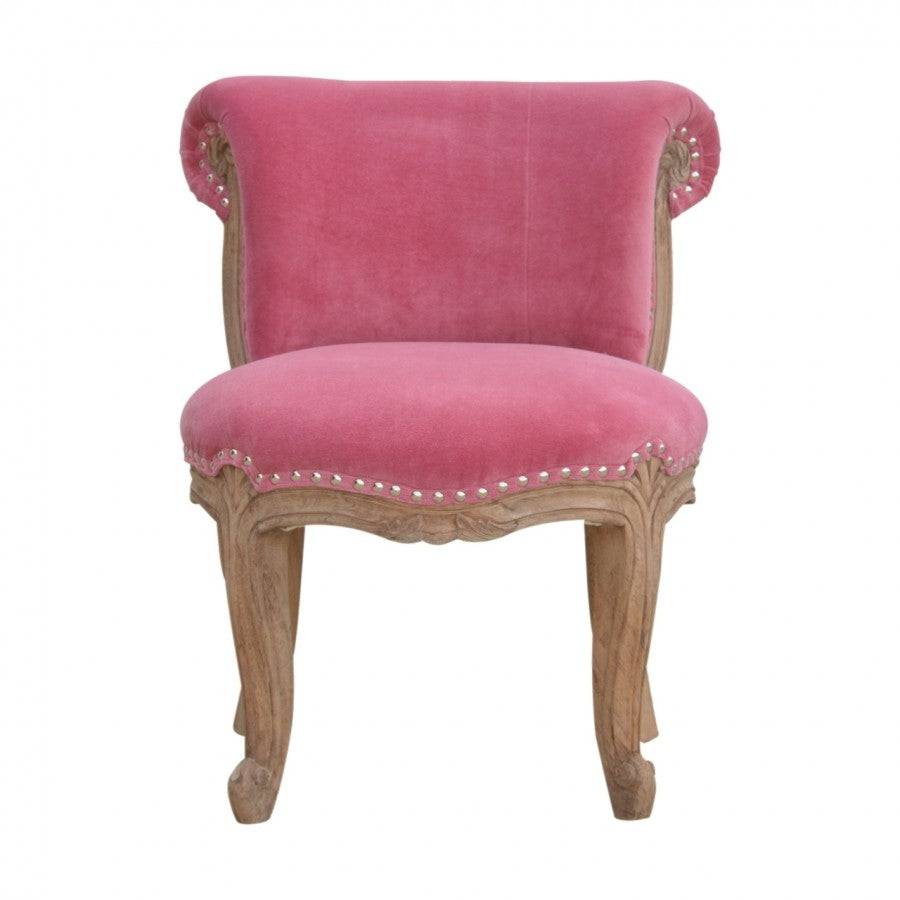 Pink Velvet Studded Accent Chair With Cabriole Legs - Price Crash Furniture