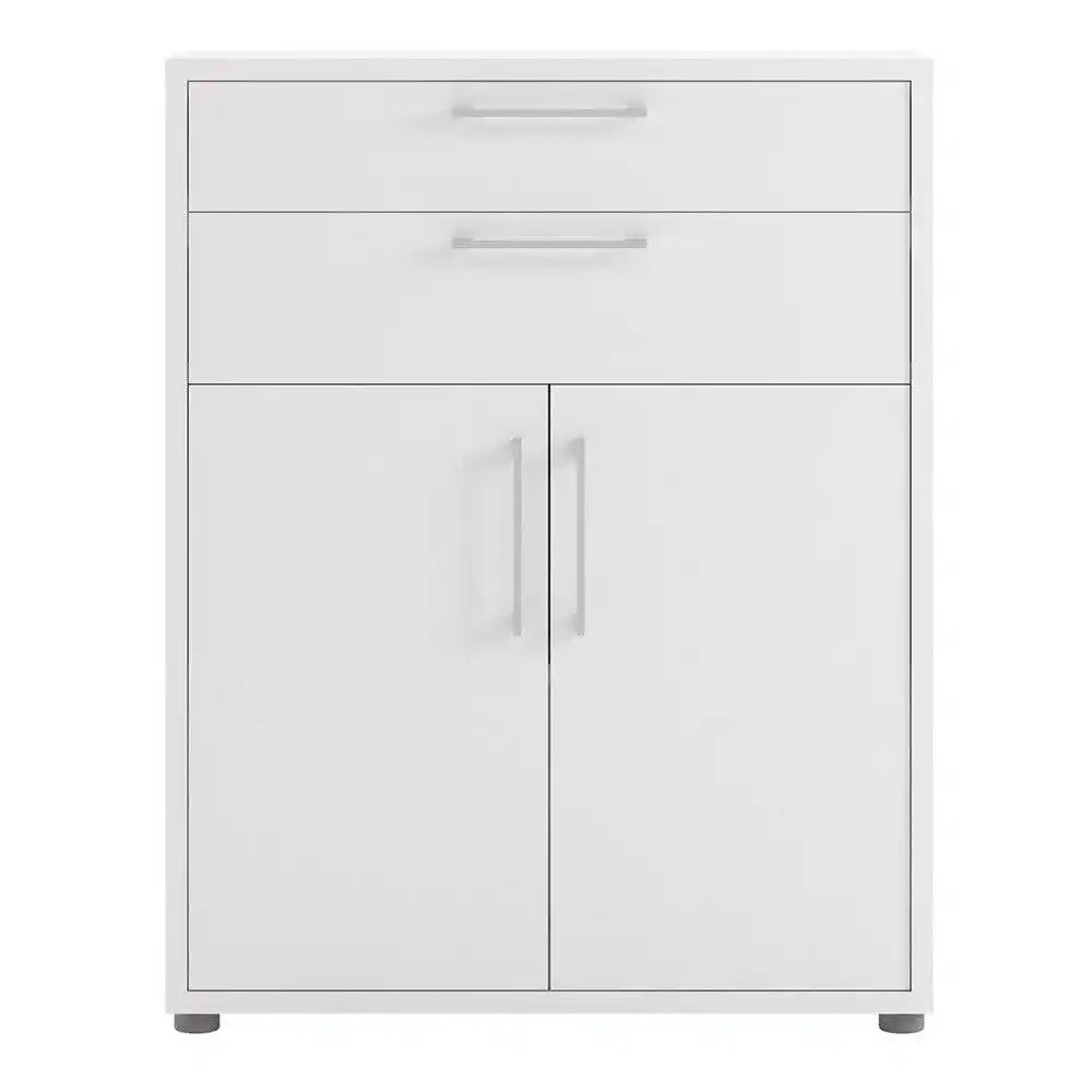 Prima Bookcase 2 Shelves with 2 Drawers and 2 Doors in White - Price Crash Furniture