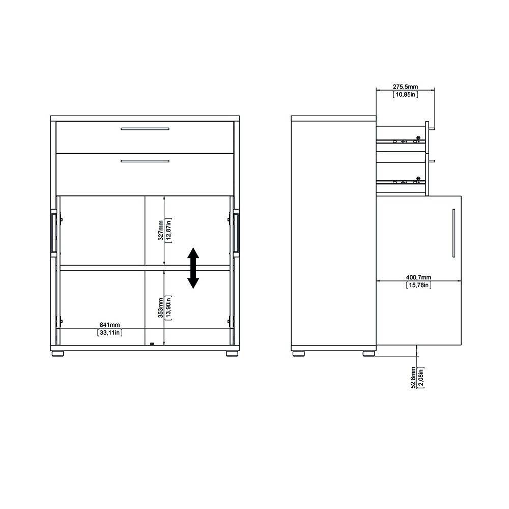 Prima Bookcase 2 Shelves with 2 Drawers and 2 Doors in White - Price Crash Furniture