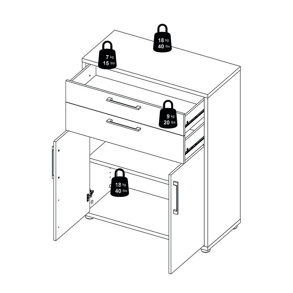 Prima Bookcase 2 Shelves with 2 Drawers and 2 Doors in White - Price Crash Furniture