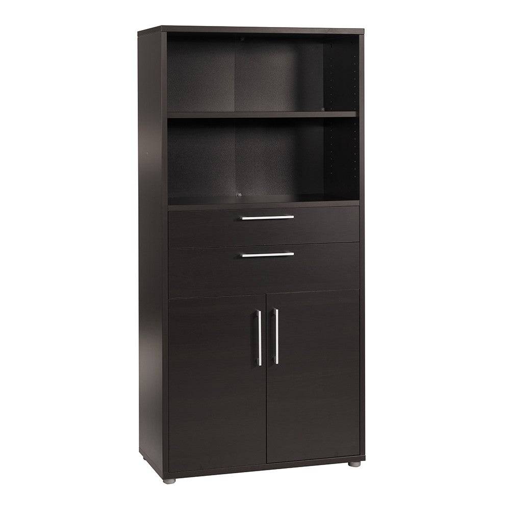 Prima Bookcase 4 Shelves with 2 Drawers and 2 Doors in Black Woodgrain - Price Crash Furniture