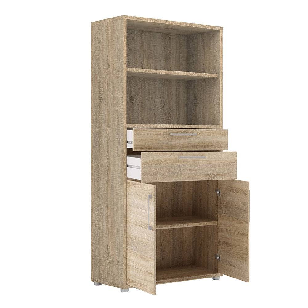 Prima Bookcase 4 Shelves with 2 Drawers and 2 Doors in Oak - Price Crash Furniture