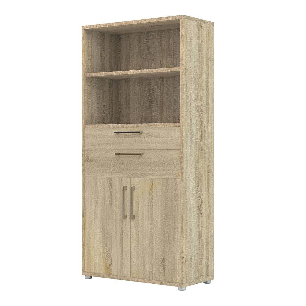 Prima Bookcase 4 Shelves with 2 Drawers and 2 Doors in Oak - Price Crash Furniture