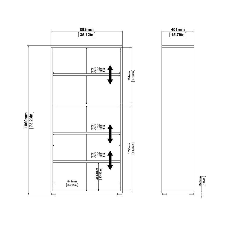 Prima Bookcase 4 Shelves with 2 Drawers and 2 Doors in Oak - Price Crash Furniture