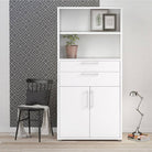 Prima Bookcase 4 Shelves with 2 Drawers and 2 Doors in White - Price Crash Furniture