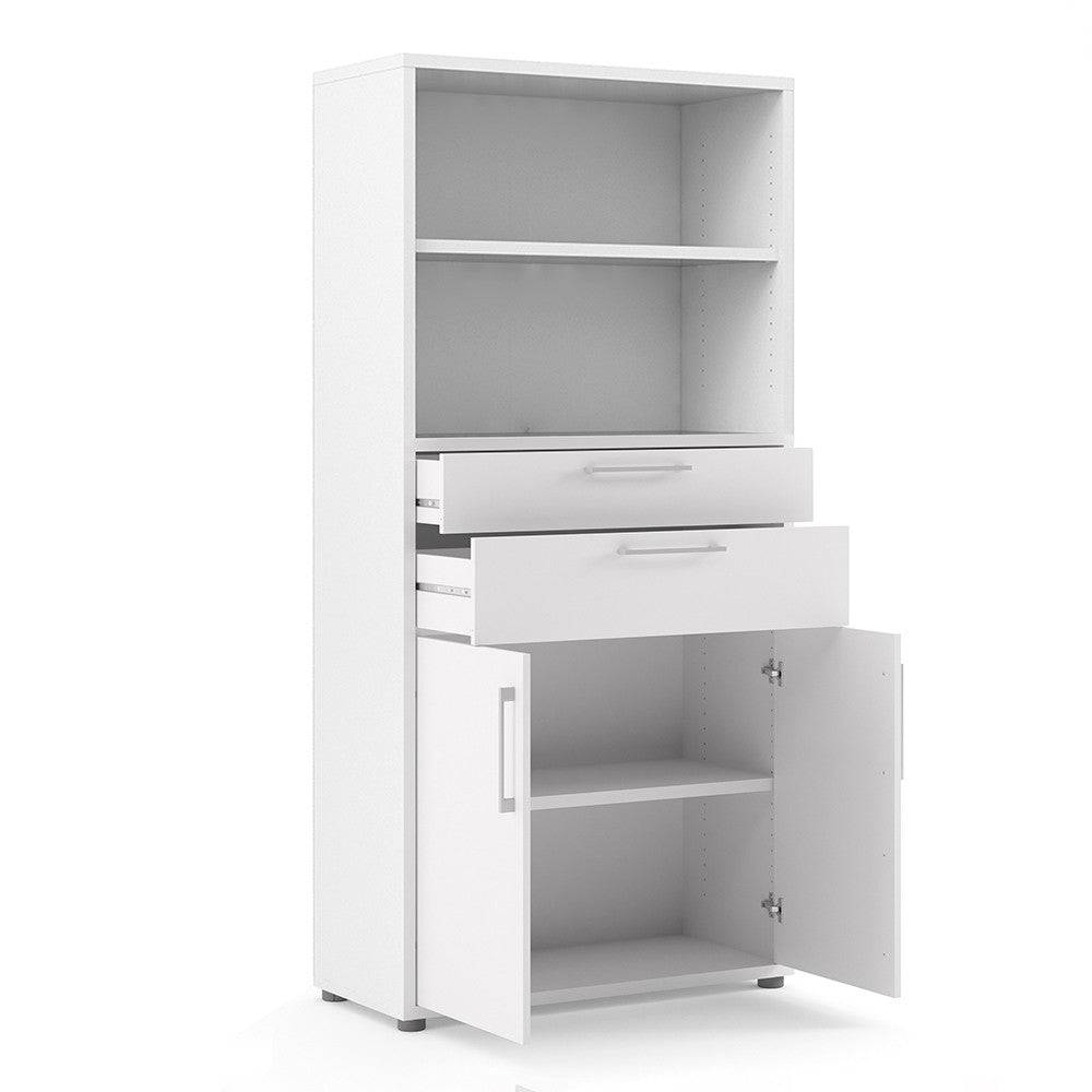 Prima Bookcase 4 Shelves with 2 Drawers and 2 Doors in White - Price Crash Furniture