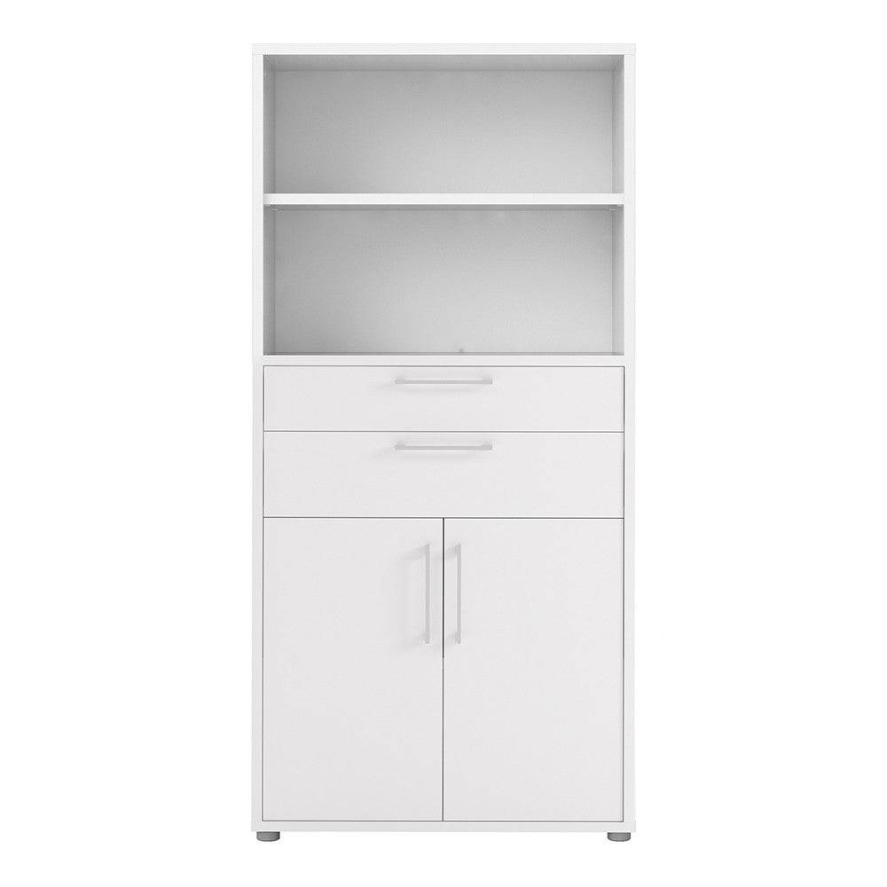 Prima Bookcase 4 Shelves with 2 Drawers and 2 Doors in White - Price Crash Furniture