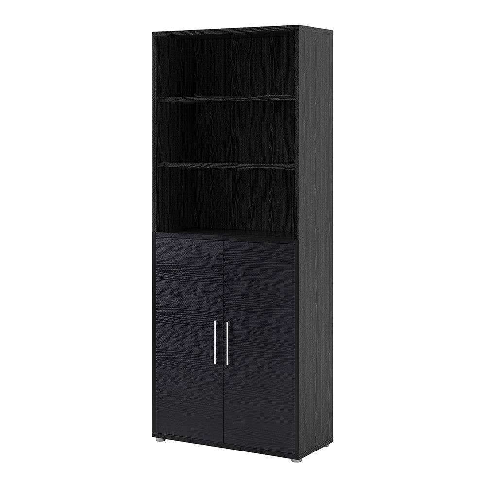 Prima Bookcase 5 Shelves with 2 Doors in Black Woodgrain - Price Crash Furniture