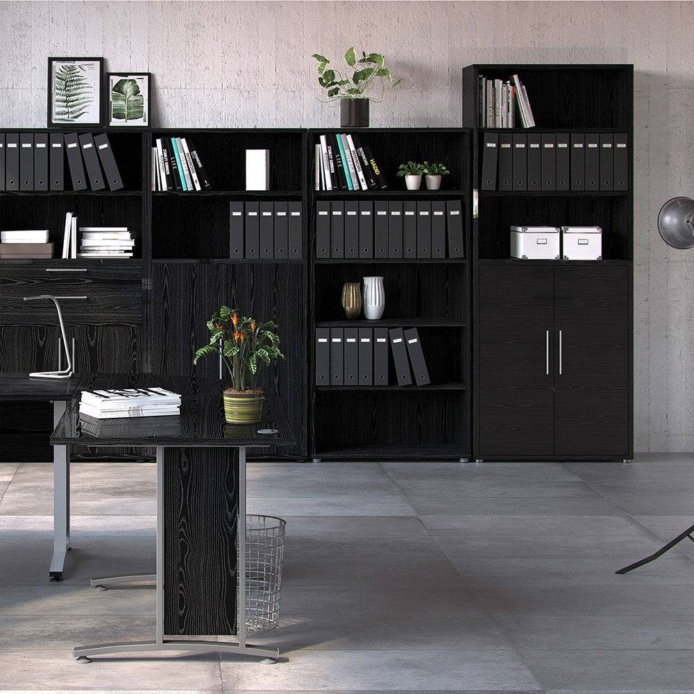 Prima Bookcase 5 Shelves with 2 Doors in Black Woodgrain - Price Crash Furniture