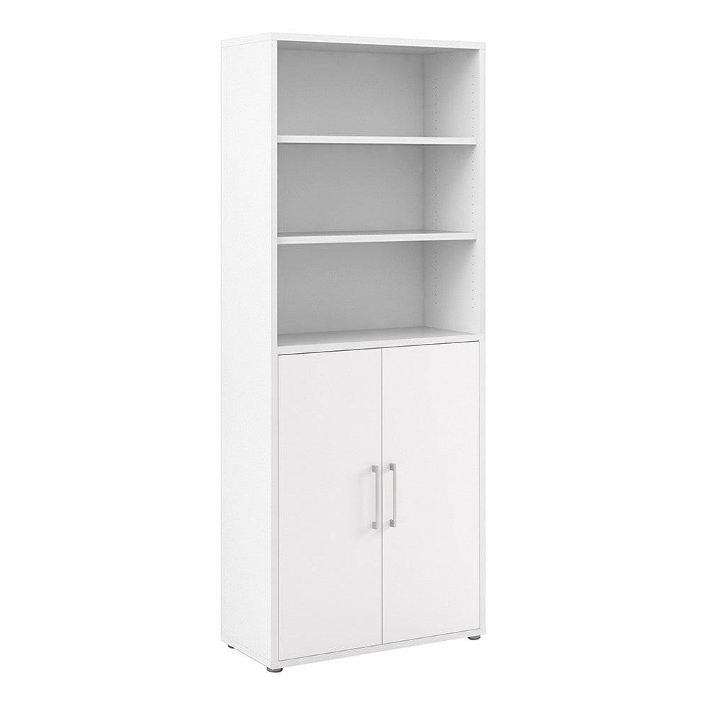 Prima Bookcase 5 Shelves with 2 Doors in White - Price Crash Furniture