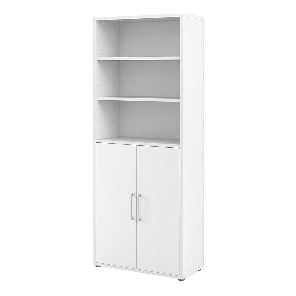 Prima Bookcase 5 Shelves with 2 Doors in White - Price Crash Furniture