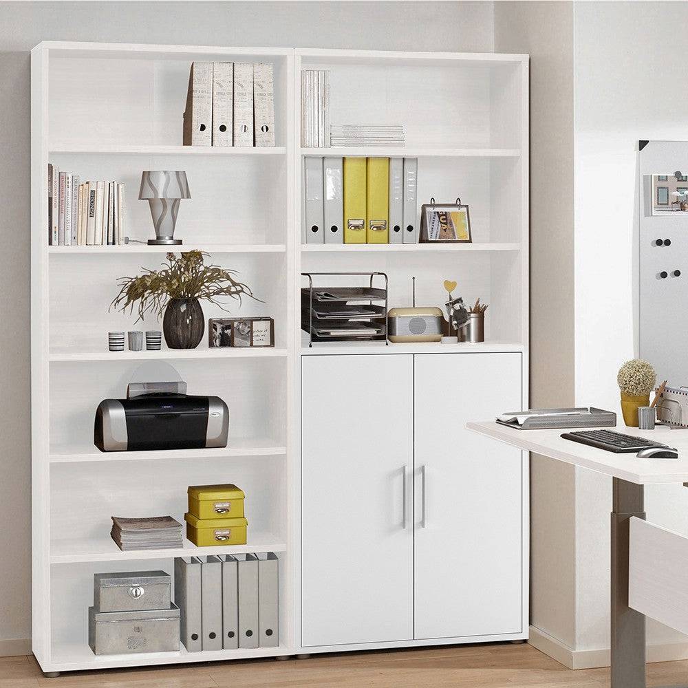 Prima Bookcase 5 Shelves with 2 Doors in White - Price Crash Furniture