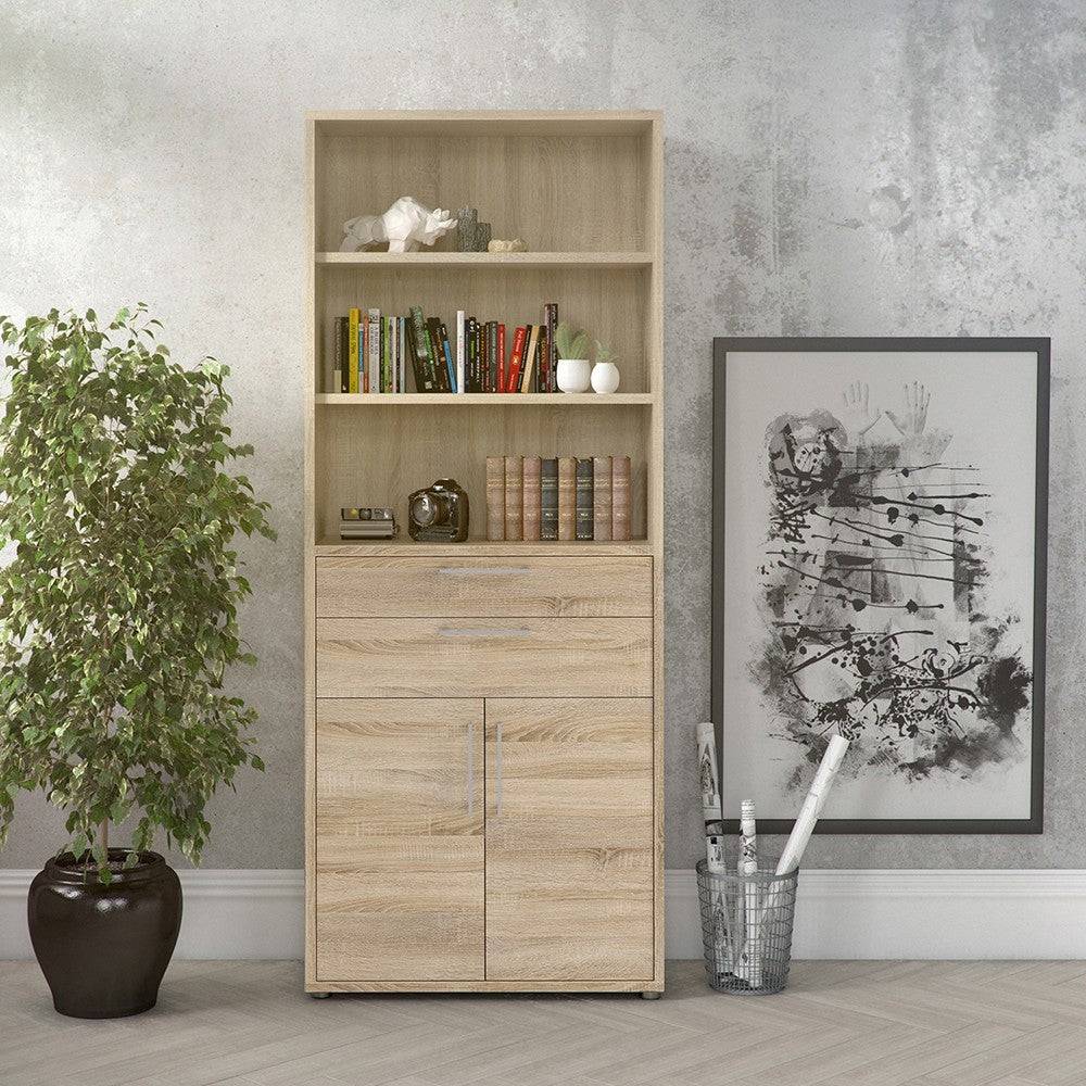 Prima Bookcase 5 Shelves with 2 Drawers and 2 Doors in Oak - Price Crash Furniture