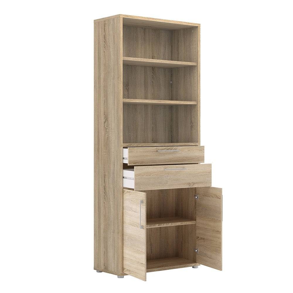 Prima Bookcase 5 Shelves with 2 Drawers and 2 Doors in Oak - Price Crash Furniture