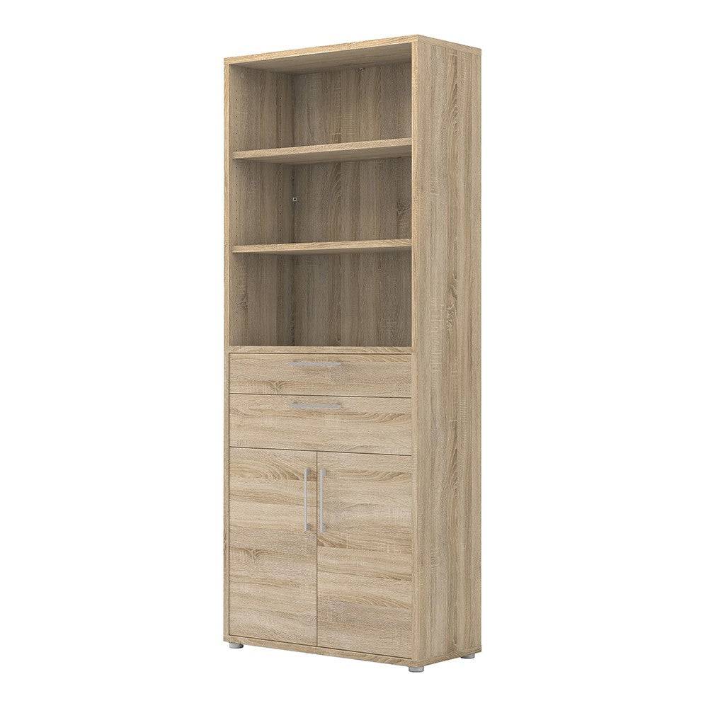 Prima Bookcase 5 Shelves with 2 Drawers and 2 Doors in Oak - Price Crash Furniture