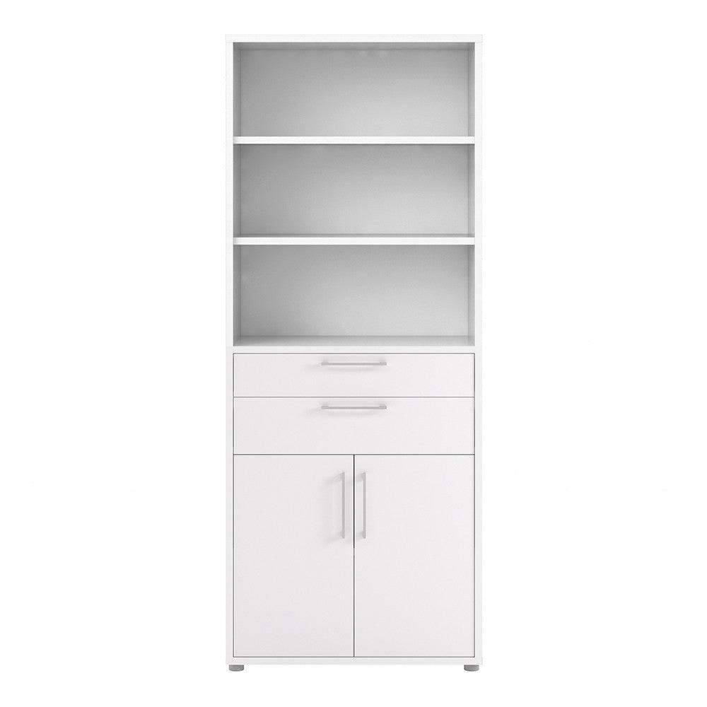 Prima Bookcase 5 Shelves with 2 Drawers and 2 Doors in White - Price Crash Furniture