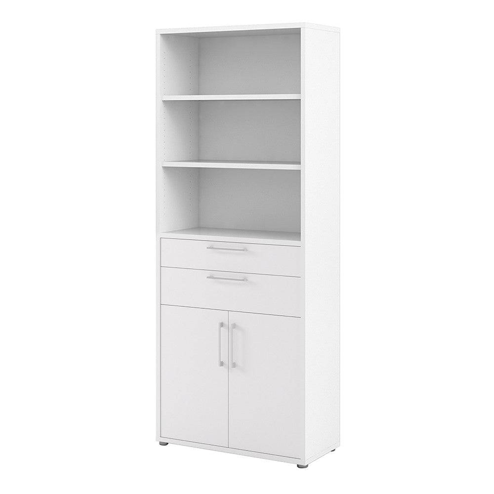 Prima Bookcase 5 Shelves with 2 Drawers and 2 Doors in White - Price Crash Furniture