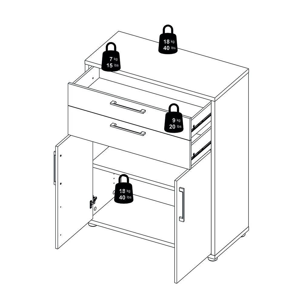 Prima Bookcase 5 Shelves with 2 Drawers and 2 Doors in White - Price Crash Furniture