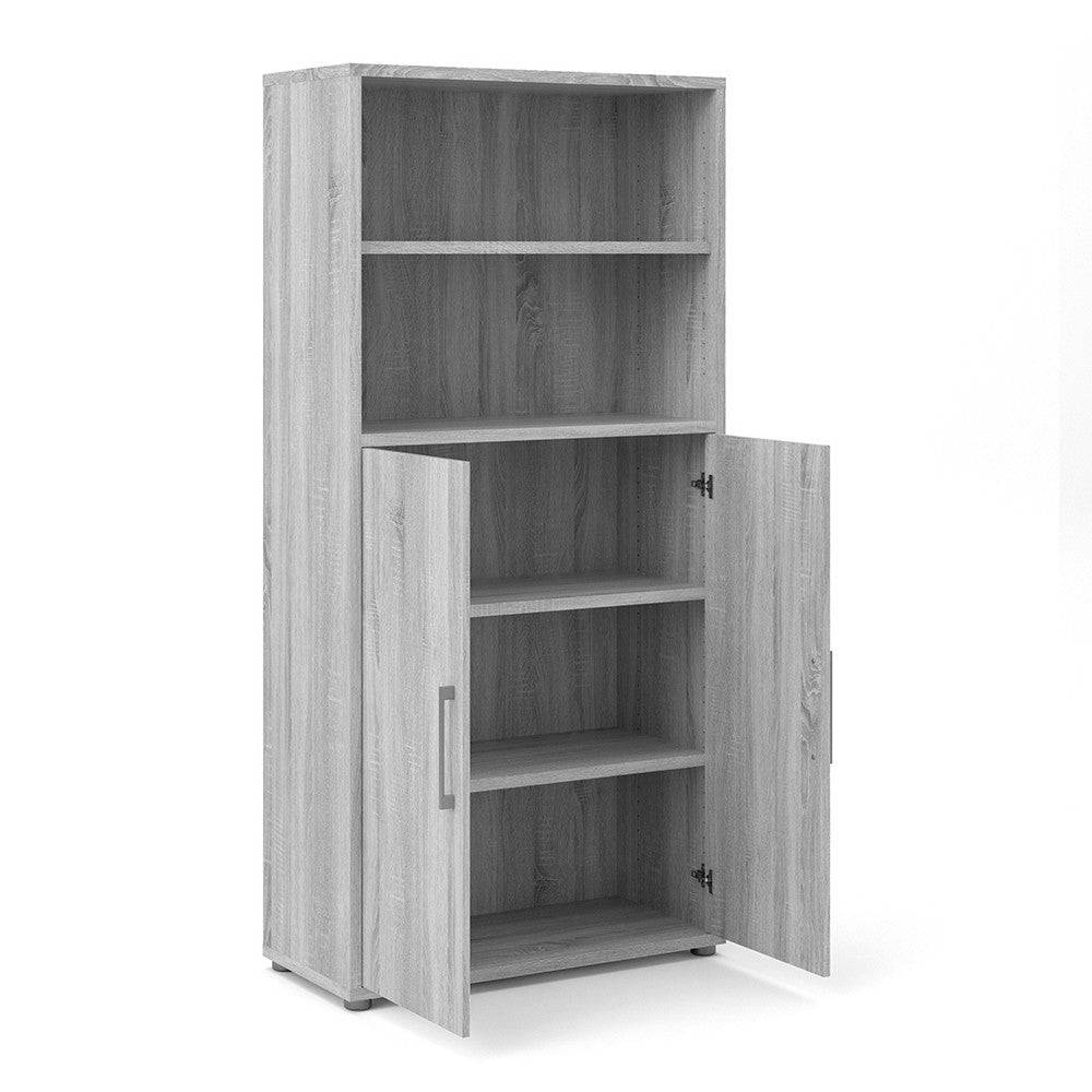 Prima Bookcase Cupboard 4 Shelves with 2 Doors in Black Woodgrain - Price Crash Furniture