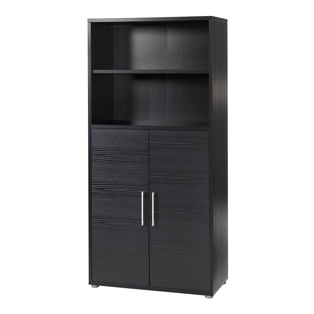 Prima Bookcase Cupboard 4 Shelves with 2 Doors in Black Woodgrain - Price Crash Furniture