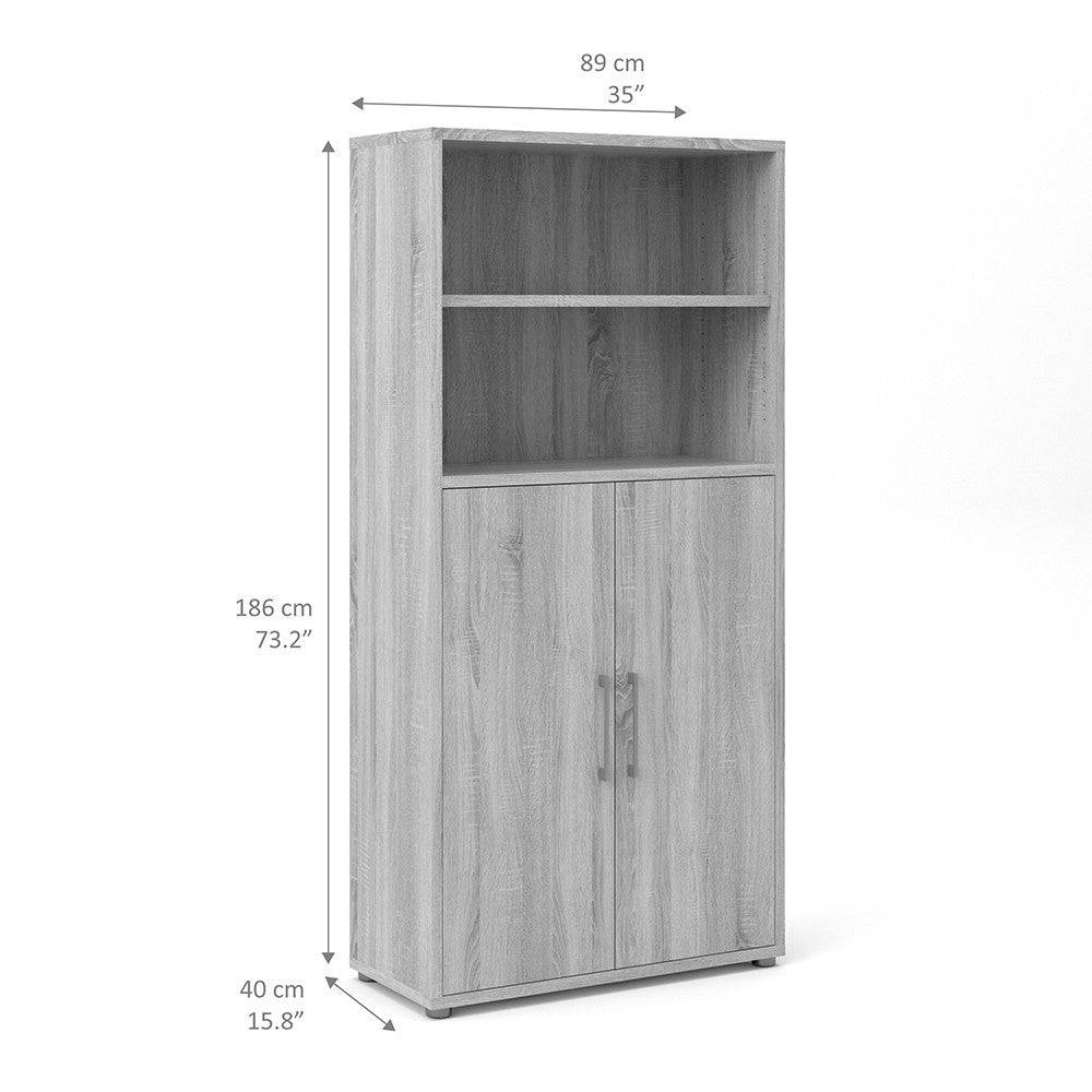 Prima Bookcase Cupboard 4 Shelves with 2 Doors in Black Woodgrain - Price Crash Furniture