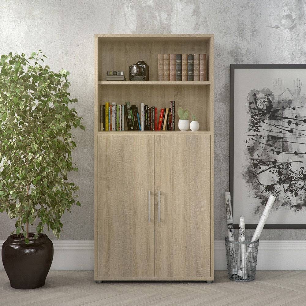 Prima Bookcase Cupboard 4 Shelves with 2 Doors in Oak - Price Crash Furniture