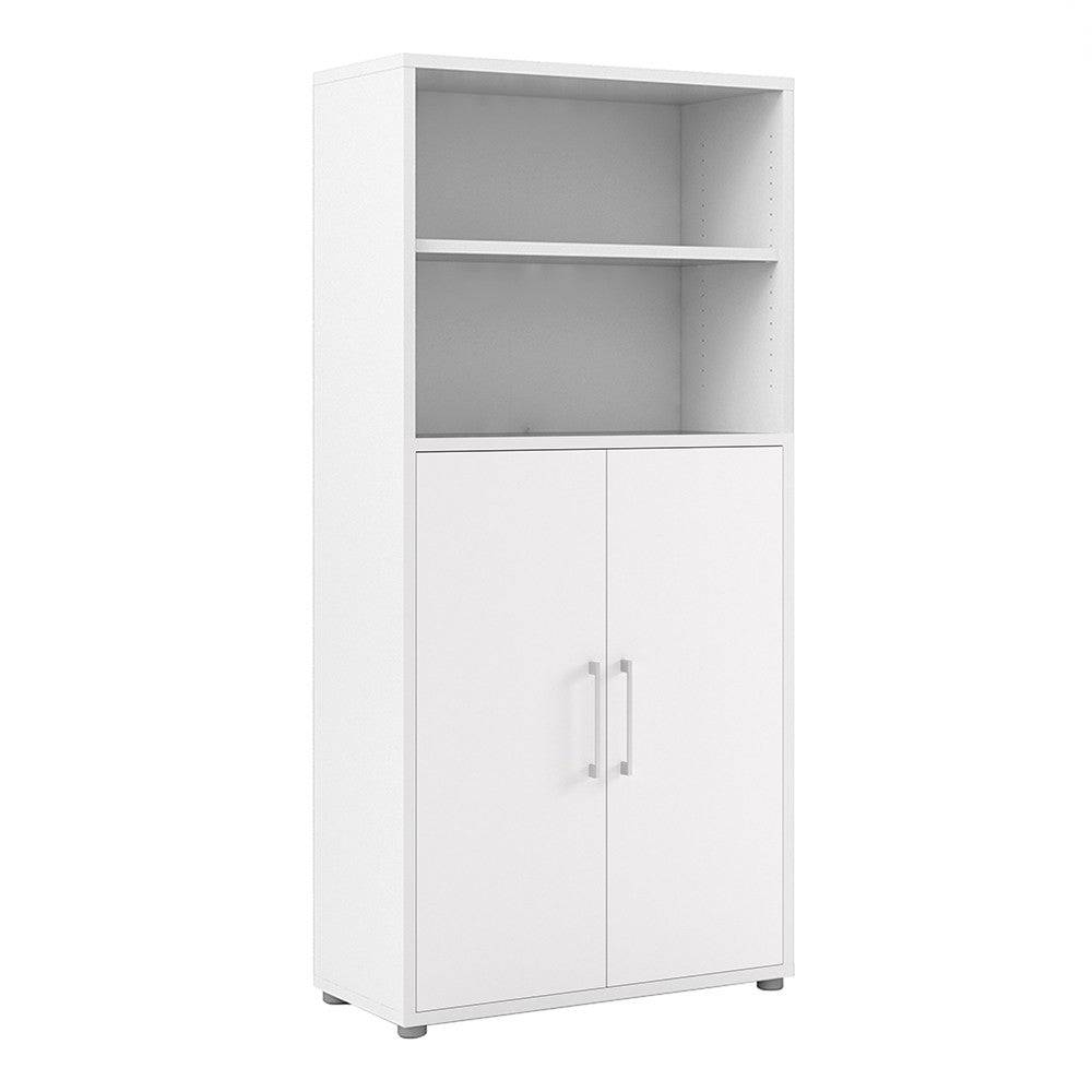 Prima Bookcase Cupboard 4 Shelves with 2 Doors in White - Price Crash Furniture