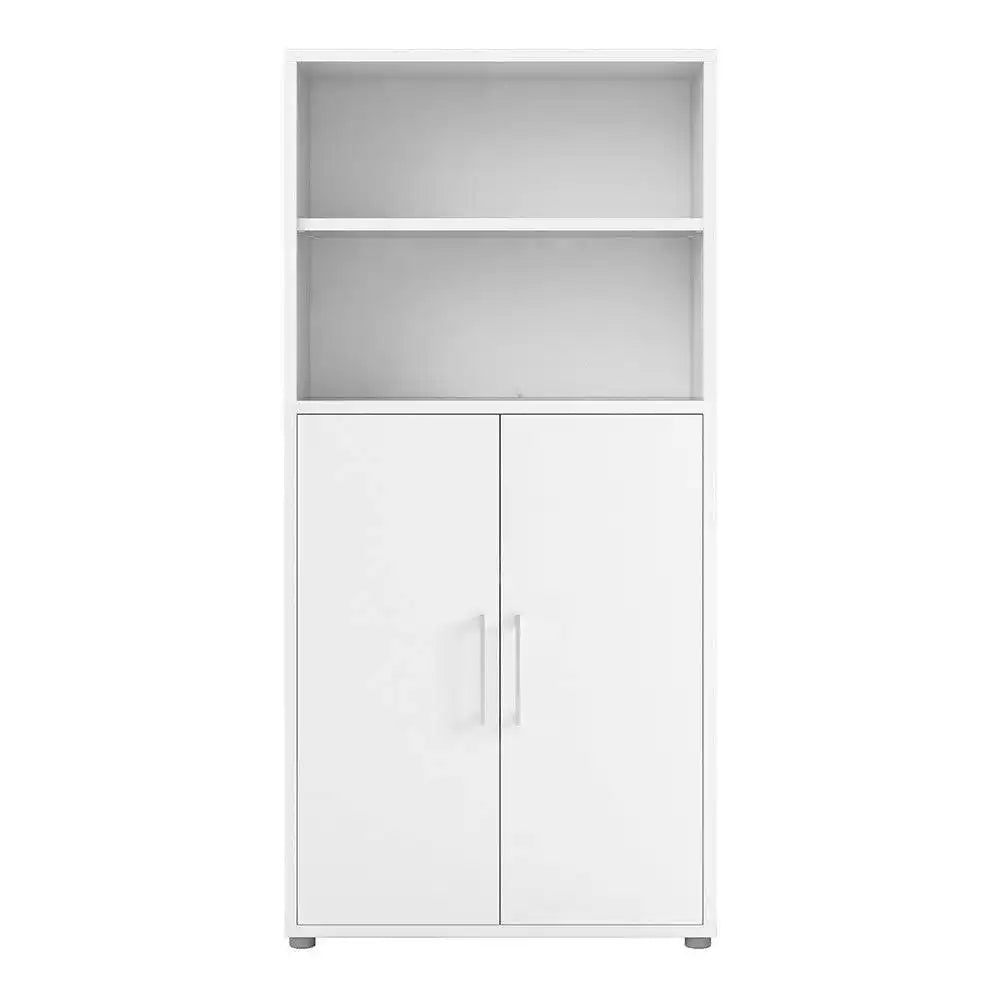 Prima Bookcase Cupboard 4 Shelves with 2 Doors in White - Price Crash Furniture
