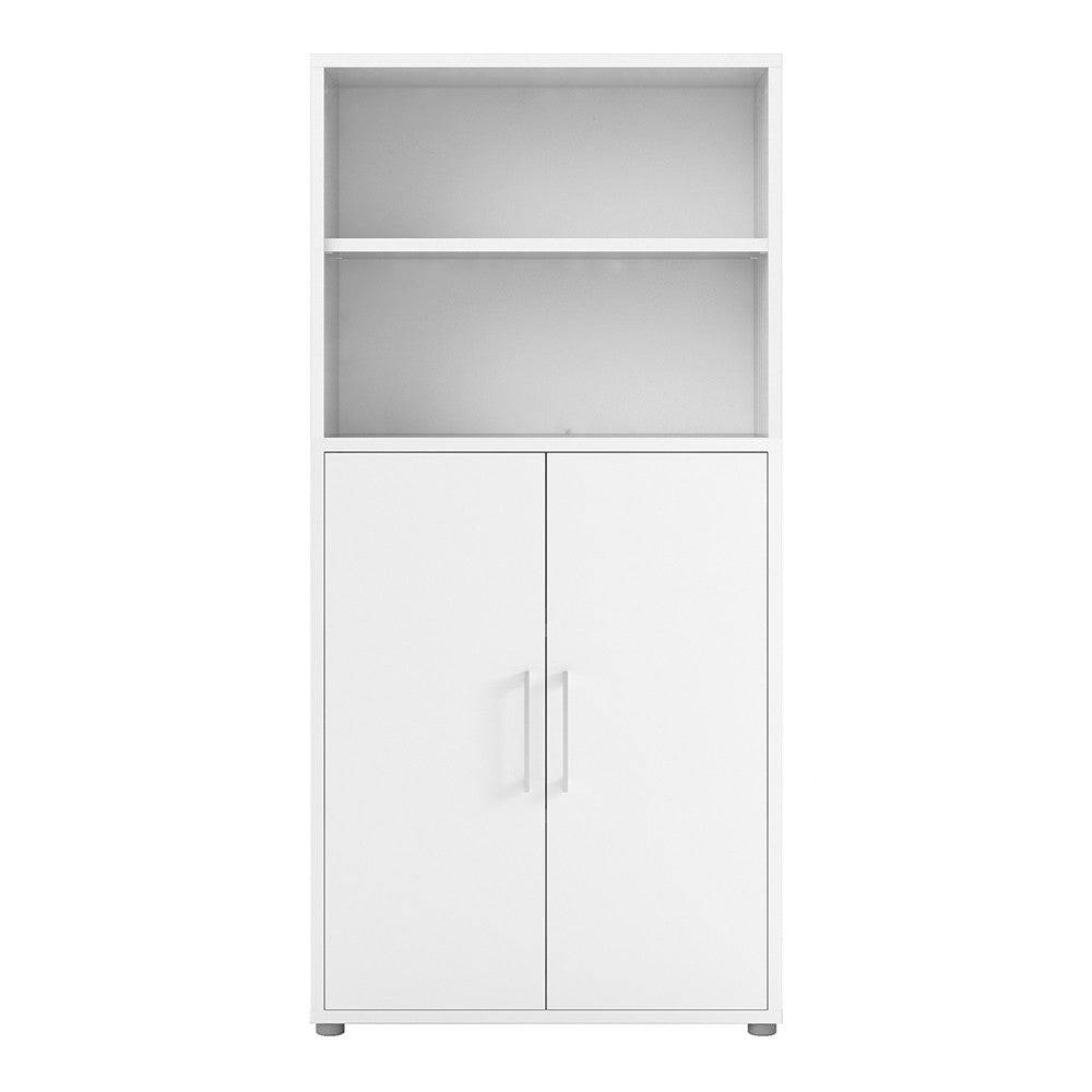 Prima Bookcase Cupboard 4 Shelves with 2 Doors in White - Price Crash Furniture