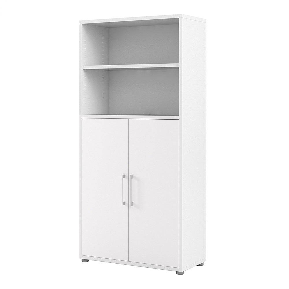 Prima Bookcase Cupboard 4 Shelves with 2 Doors in White - Price Crash Furniture