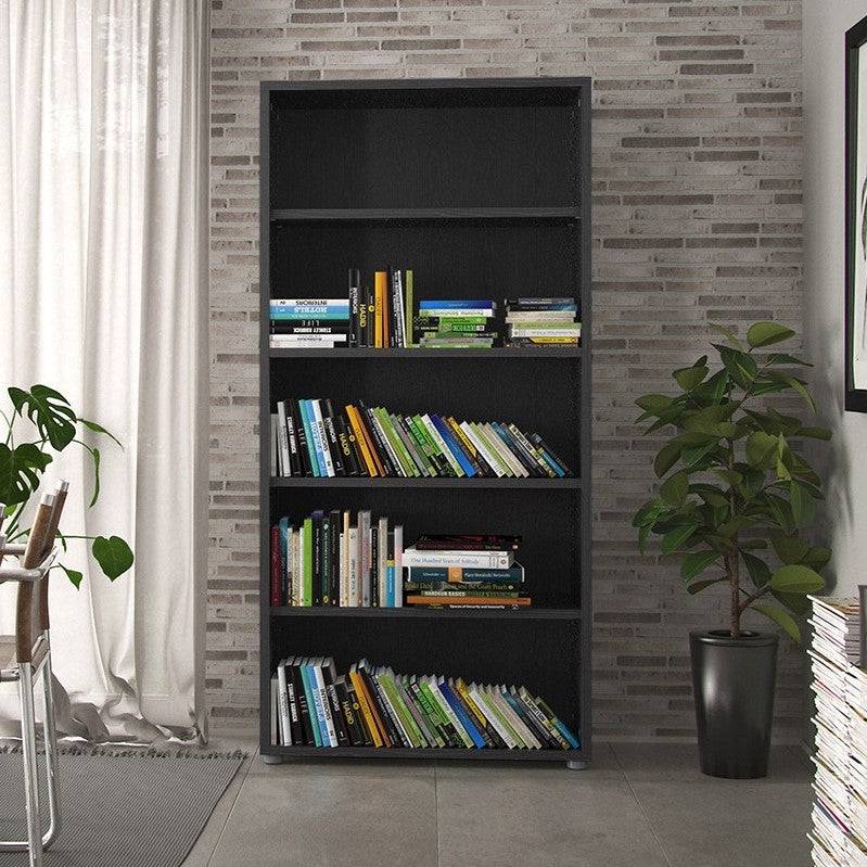 Prima Bookcase Shelving Unit 4 Shelves in Black Woodgrain - Price Crash Furniture