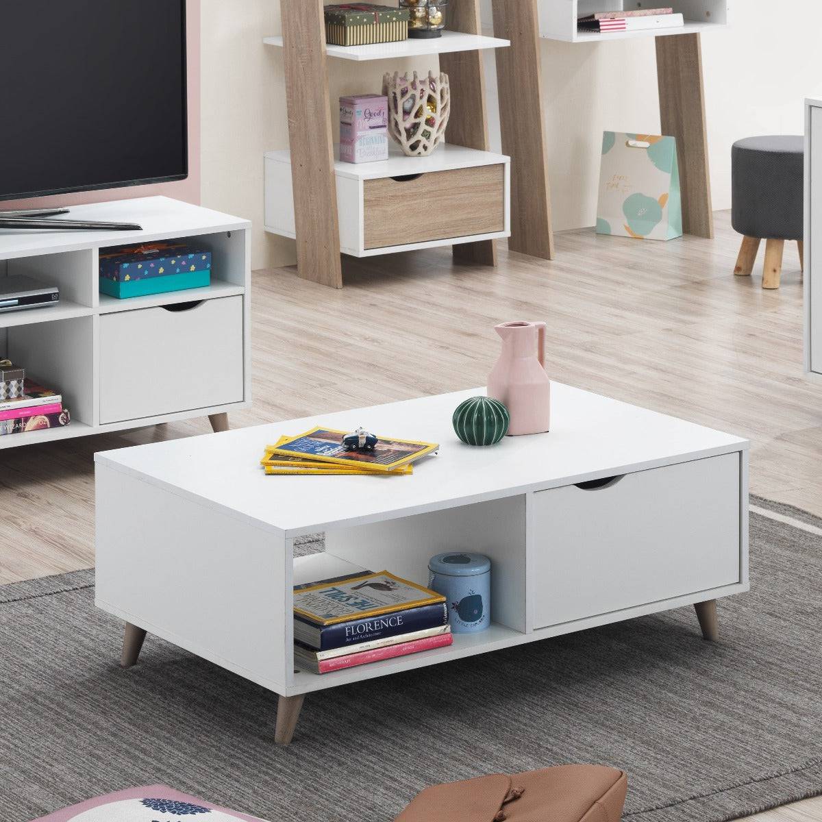 Pulford 2 Drawer Coffee Table in White by TAD - Price Crash Furniture