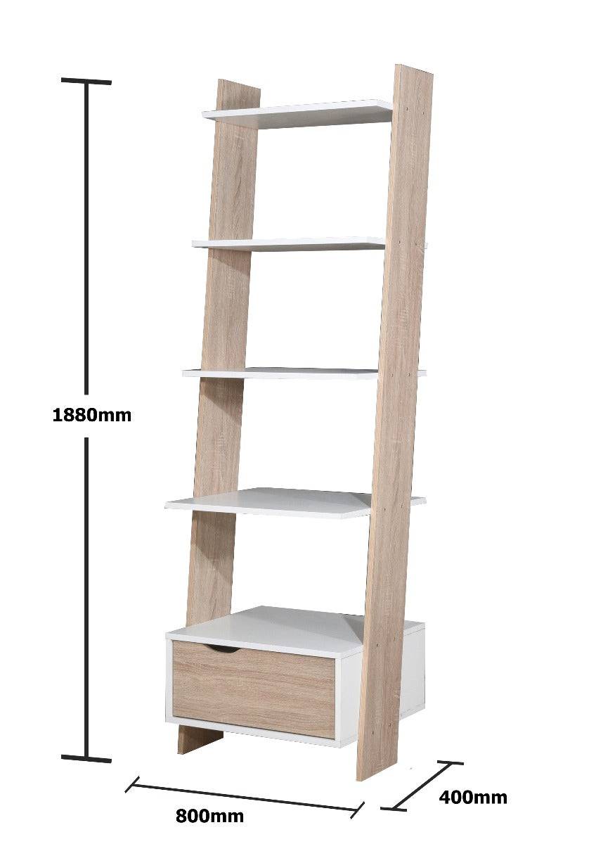 Pulford Ladder Bookcase with Drawer in White by TAD - Price Crash Furniture