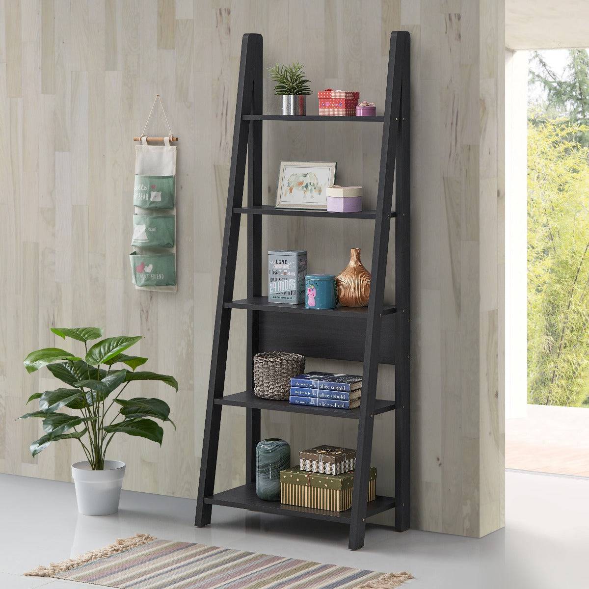 Riva Ladder Bookcase in Black by TAD - Price Crash Furniture