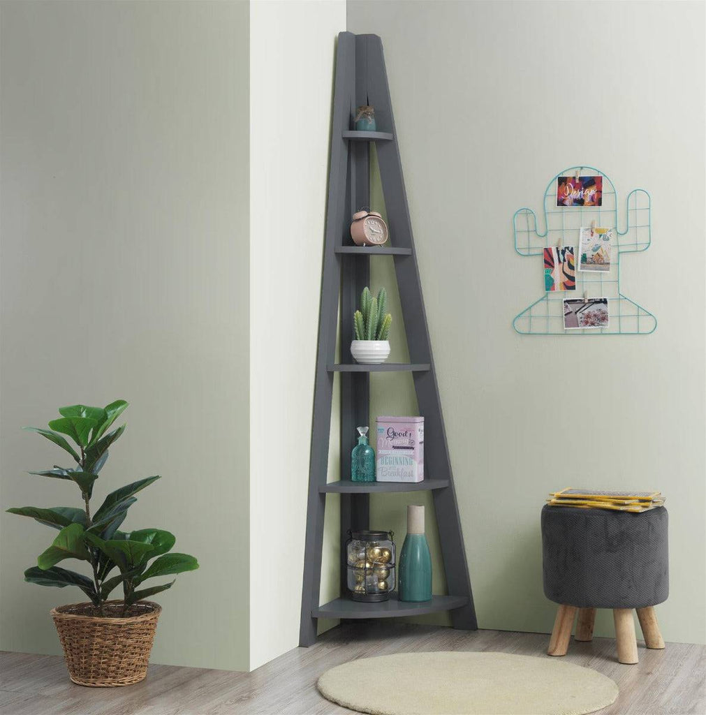 Riva Ladder Corner Bookcase in Dark Grey by TAD - Price Crash Furniture
