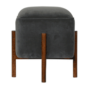 Solid Wood Grey Velvet Footstool - Price Crash Furniture