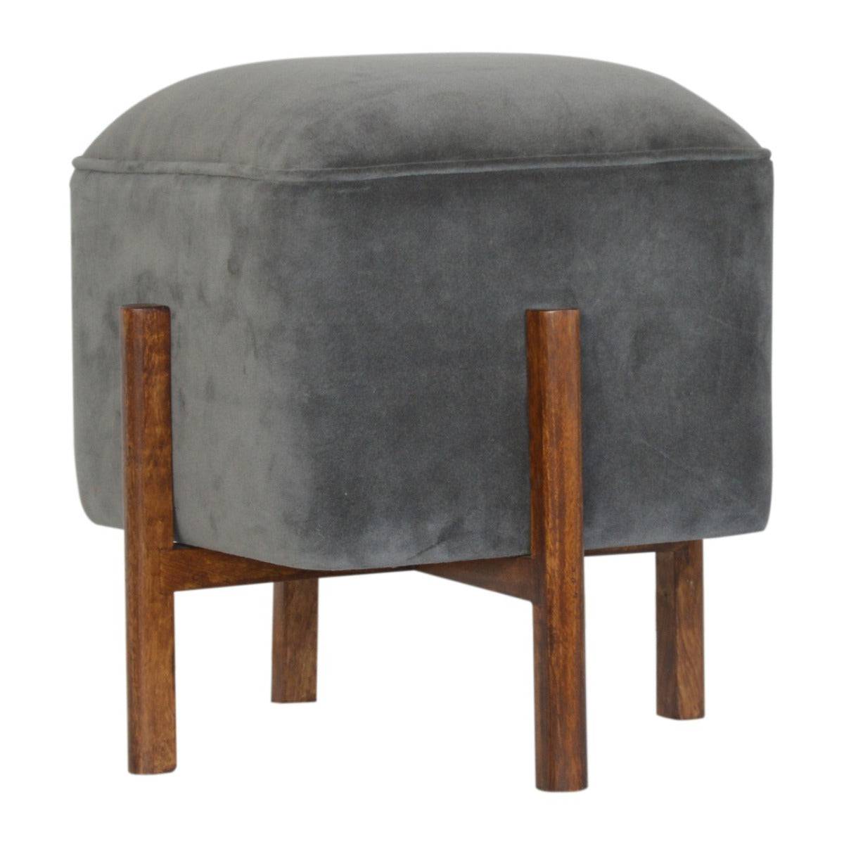 Solid Wood Grey Velvet Footstool - Price Crash Furniture