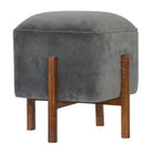 Solid Wood Grey Velvet Footstool - Price Crash Furniture