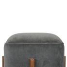 Solid Wood Grey Velvet Footstool - Price Crash Furniture