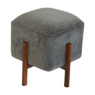 Solid Wood Grey Velvet Footstool - Price Crash Furniture